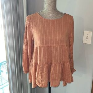 American Eagle Dark Orange Long Sleeve Tired Top Back Open MEDIUM  gauze